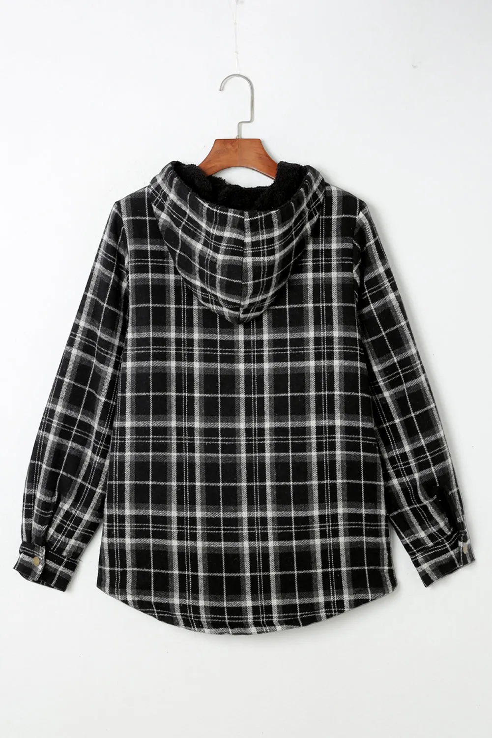 Women's Plaid Pattern Sherpa Lined Hooded Shacket