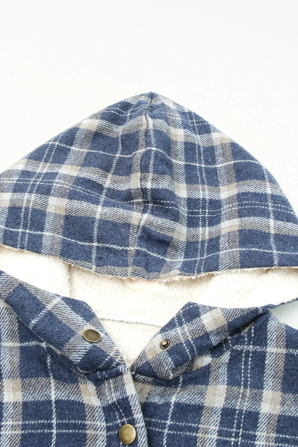 Women's Plaid Pattern Sherpa Lined Hooded Shacket