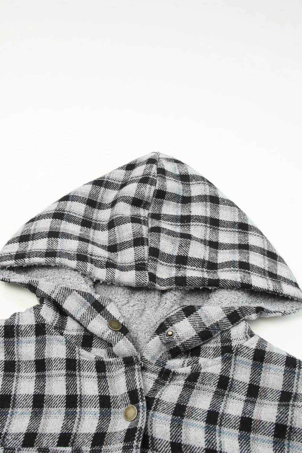 Women's Plaid Pattern Sherpa Lined Hooded Shacket