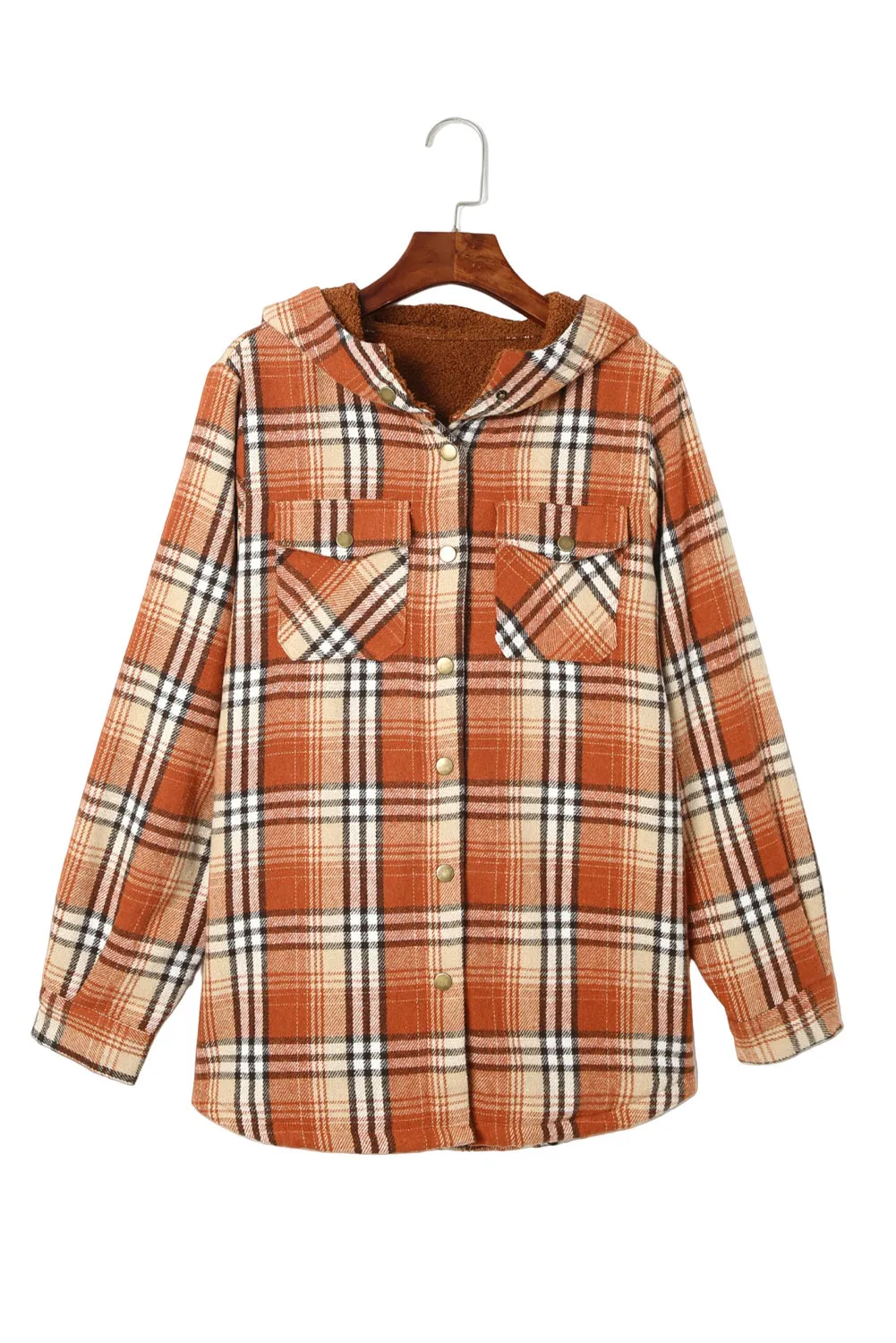 Women's Plaid Pattern Sherpa Lined Hooded Shacket