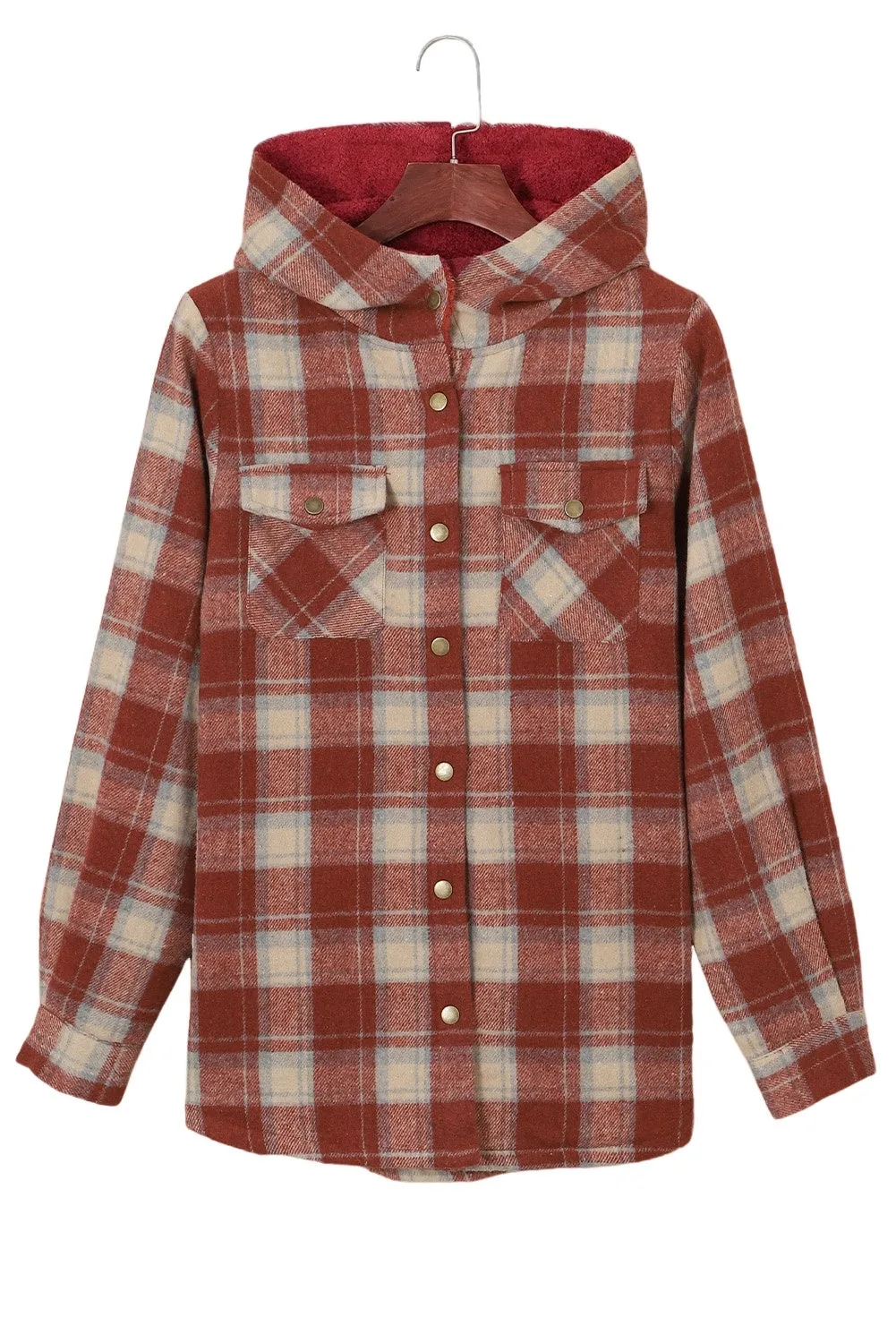 Women's Plaid Pattern Sherpa Lined Hooded Shacket