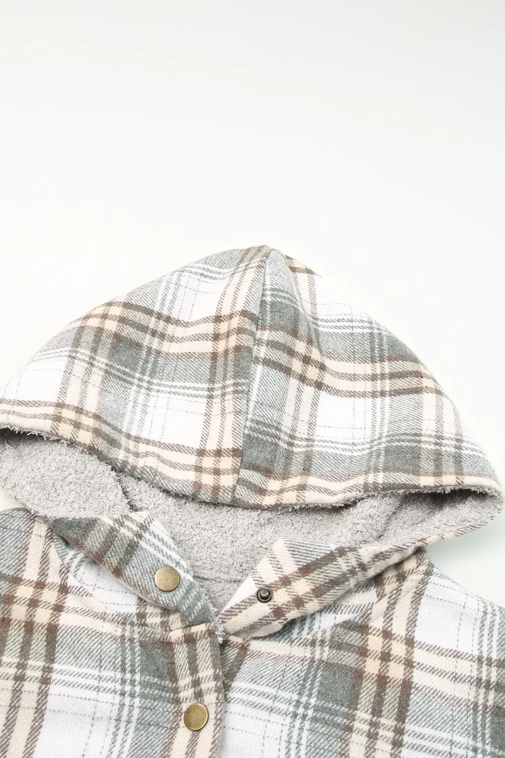 Women's Plaid Pattern Sherpa Lined Hooded Shacket