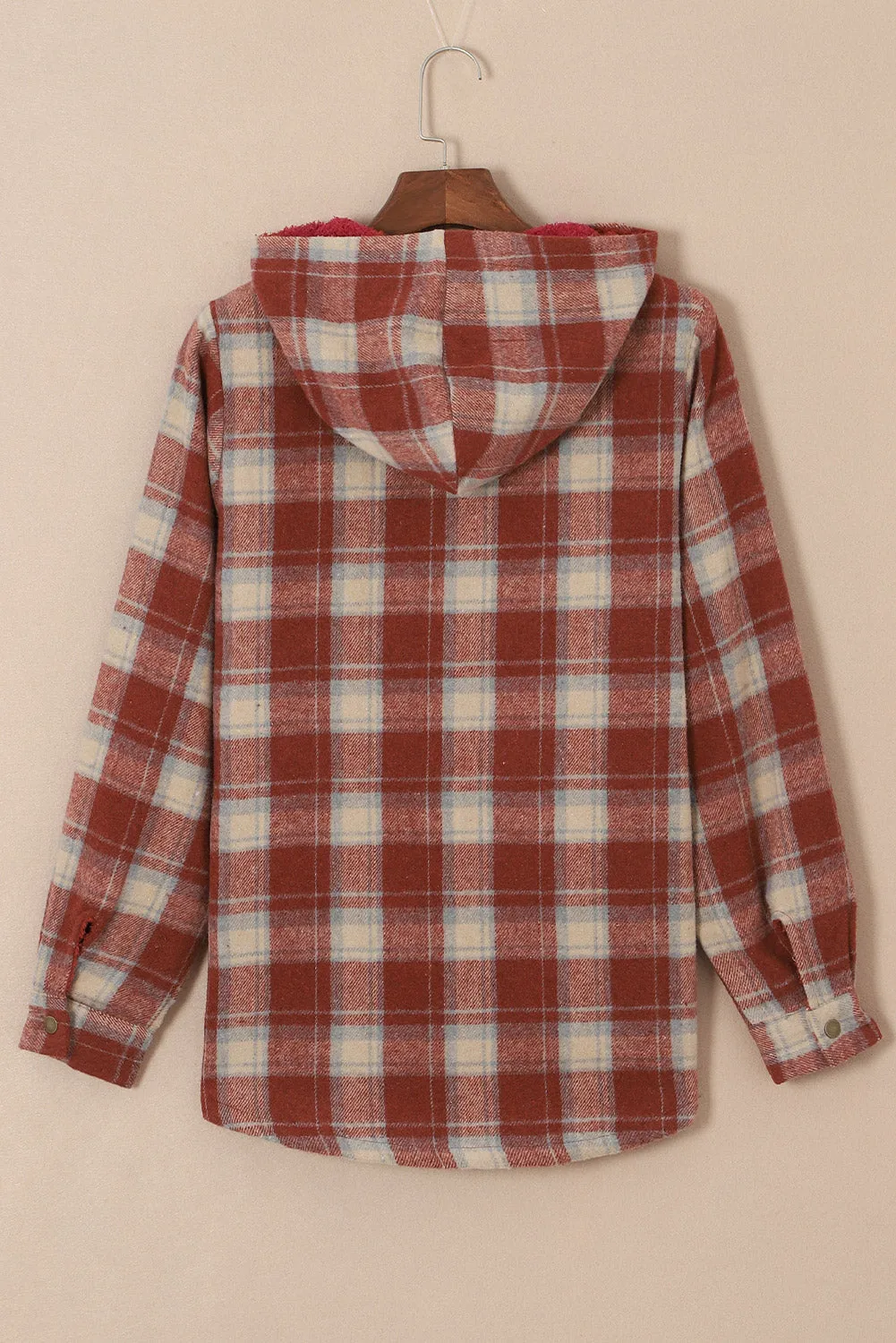 Women's Plaid Pattern Sherpa Lined Hooded Shacket