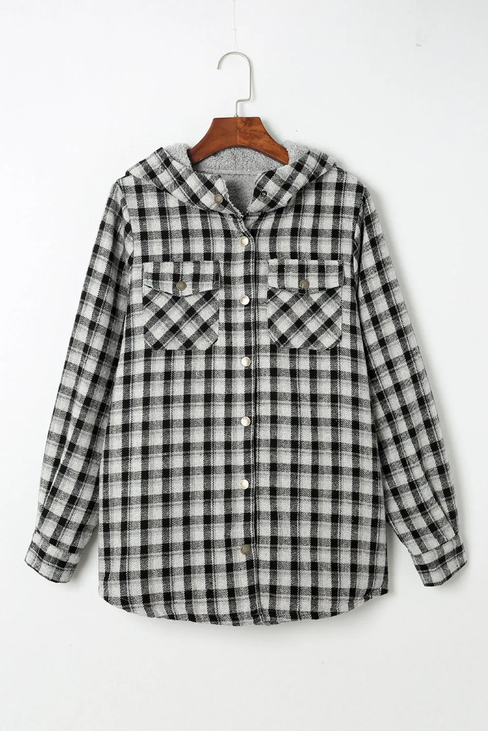 Women's Plaid Pattern Sherpa Lined Hooded Shacket