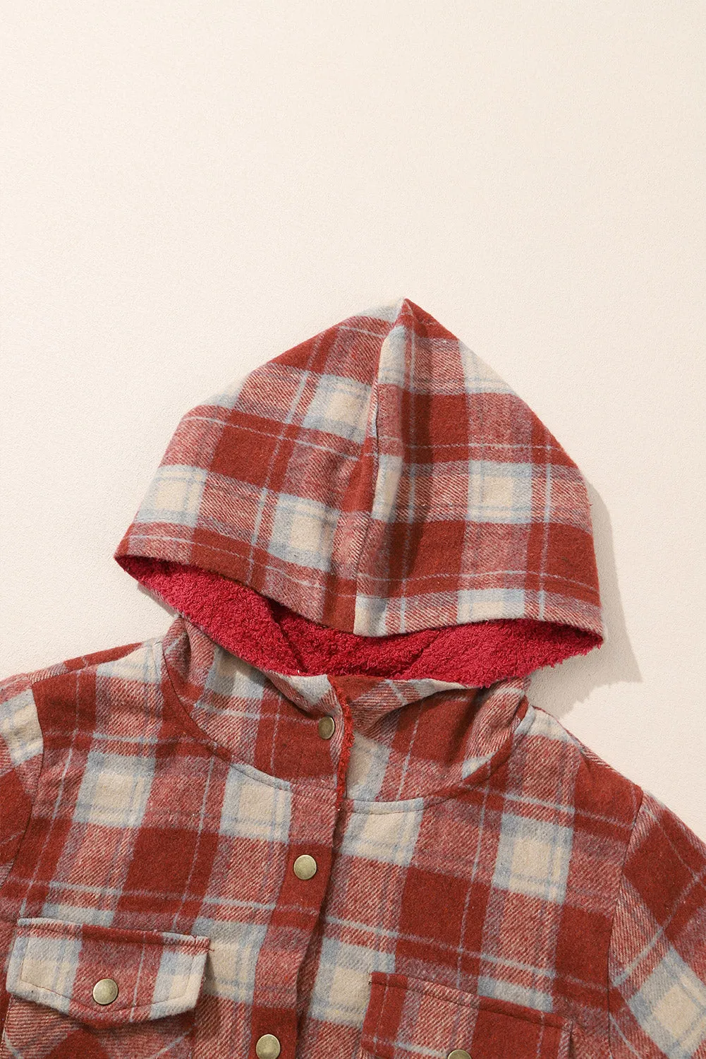 Women's Plaid Pattern Sherpa Lined Hooded Shacket