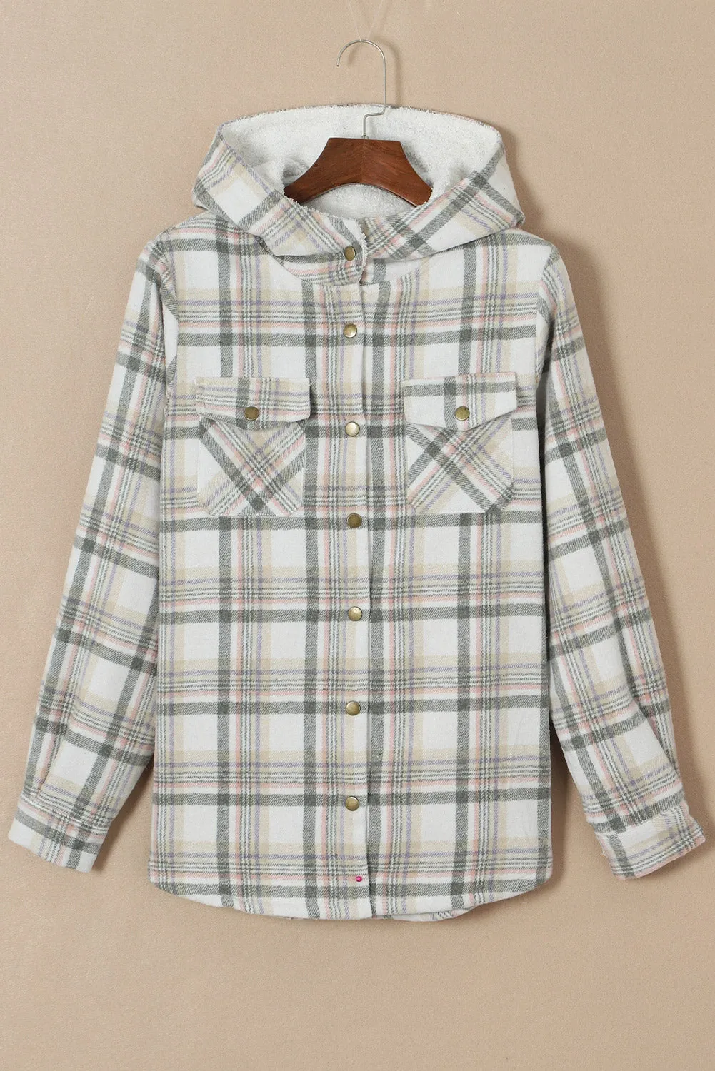 Women's Plaid Pattern Sherpa Lined Hooded Shacket