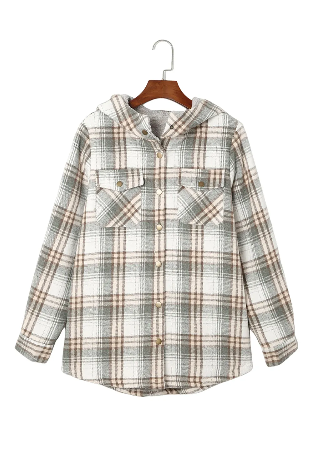 Women's Plaid Pattern Sherpa Lined Hooded Shacket