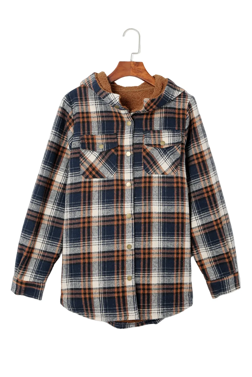 Women's Plaid Pattern Sherpa Lined Hooded Shacket