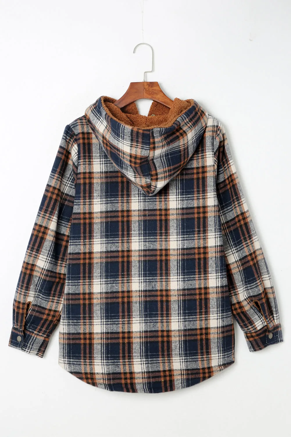 Women's Plaid Pattern Sherpa Lined Hooded Shacket