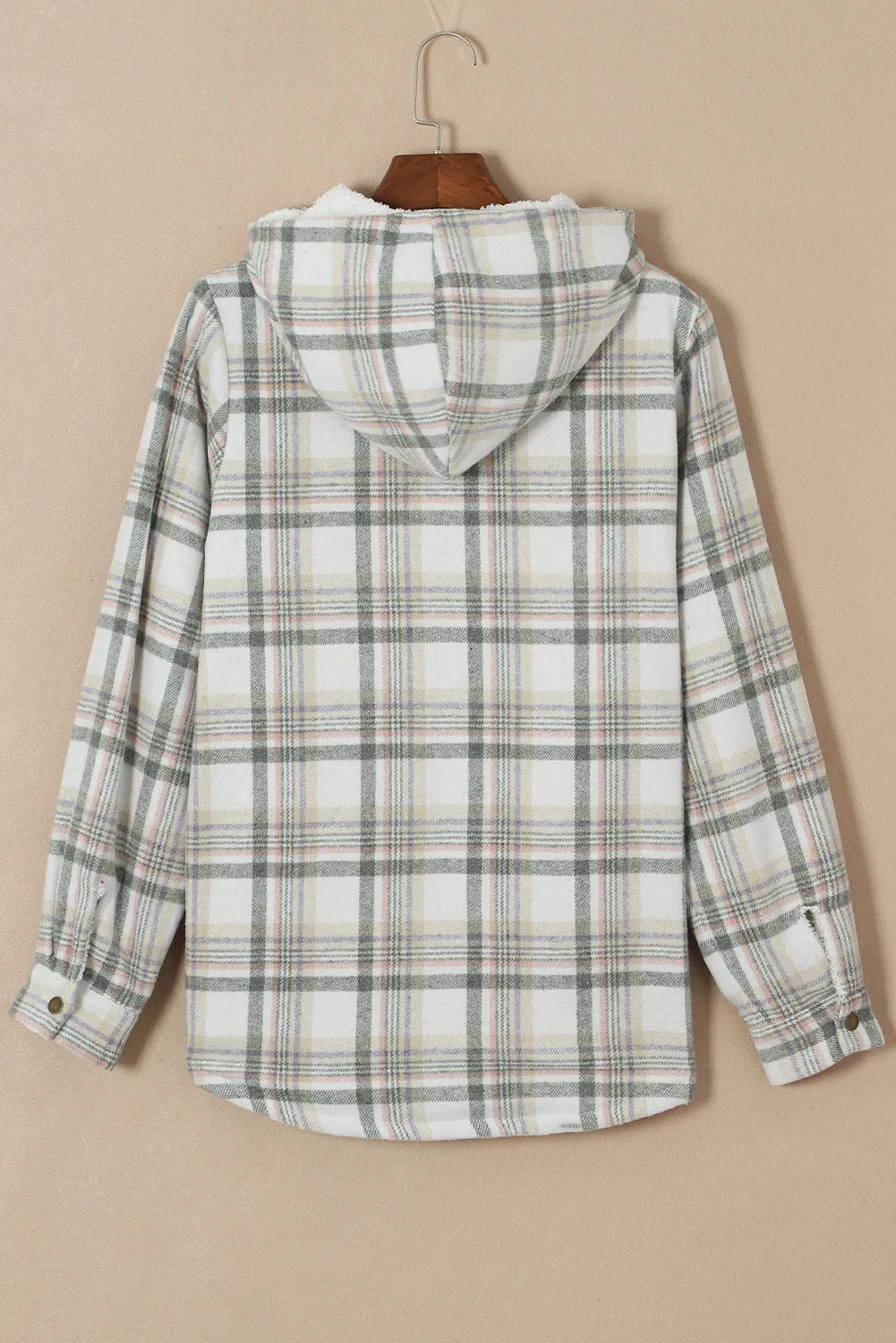 Women's Plaid Pattern Sherpa Lined Hooded Shacket