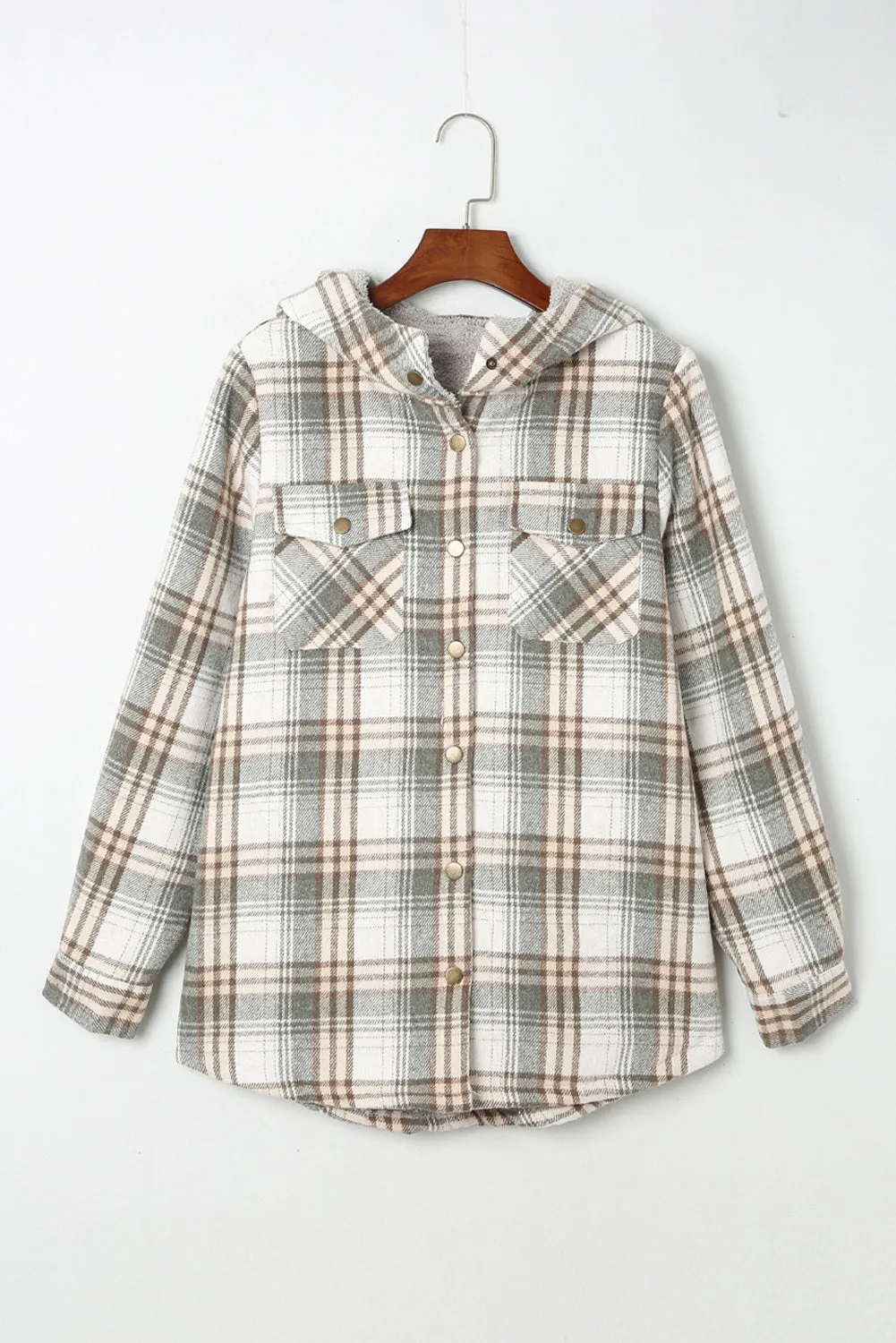 Women's Plaid Pattern Sherpa Lined Hooded Shacket