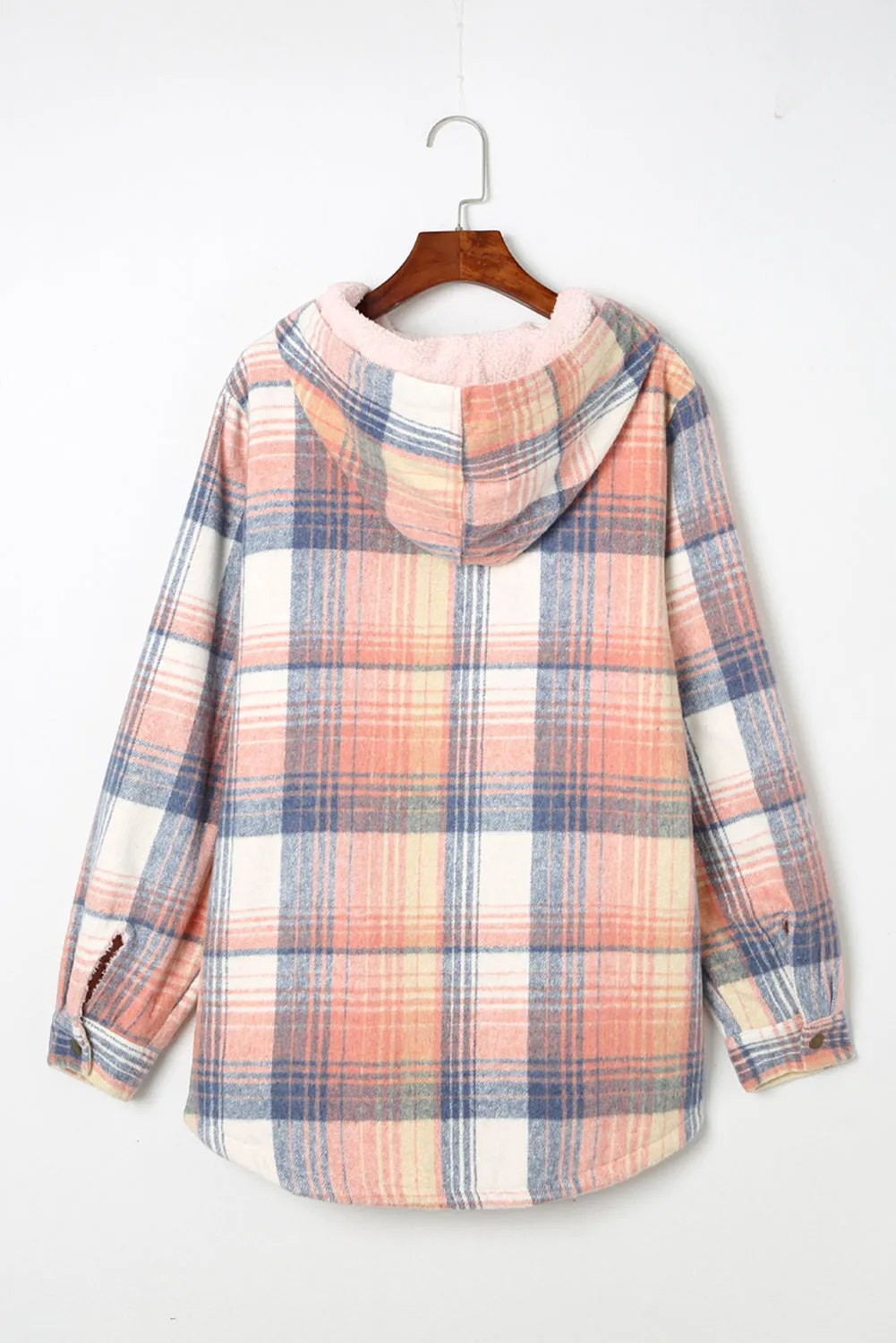 Women's Plaid Pattern Sherpa Lined Hooded Shacket