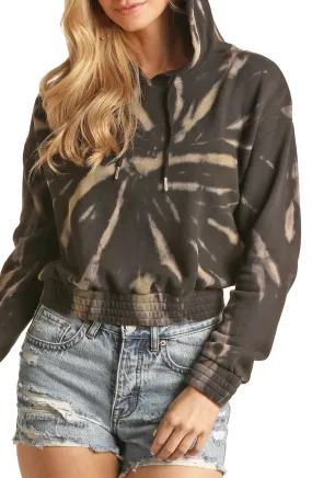 Women's Rock and Roll Denim Cropped Tie Dye Hoodie