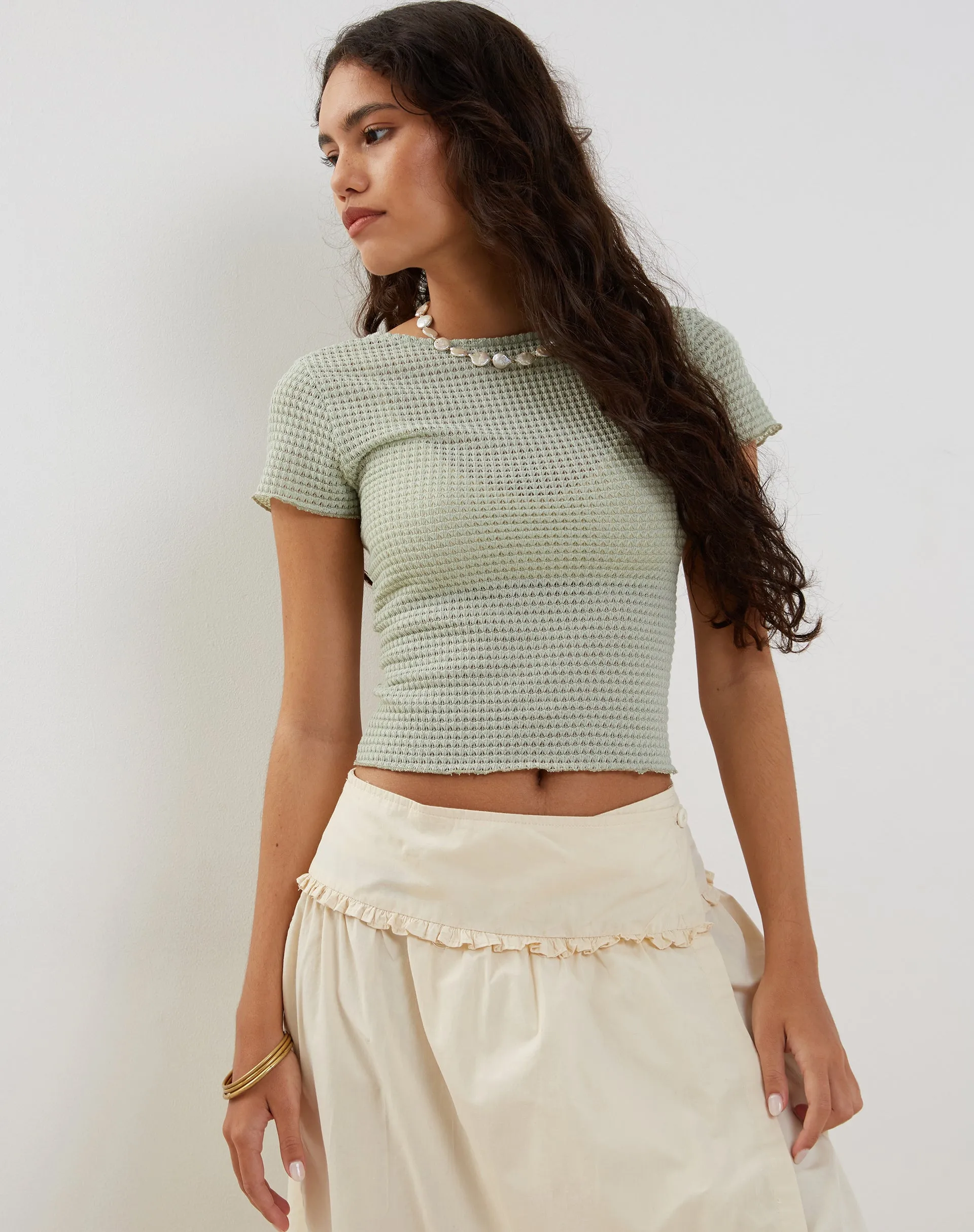 Xiwang Crop Top in Sage Textured Crochet