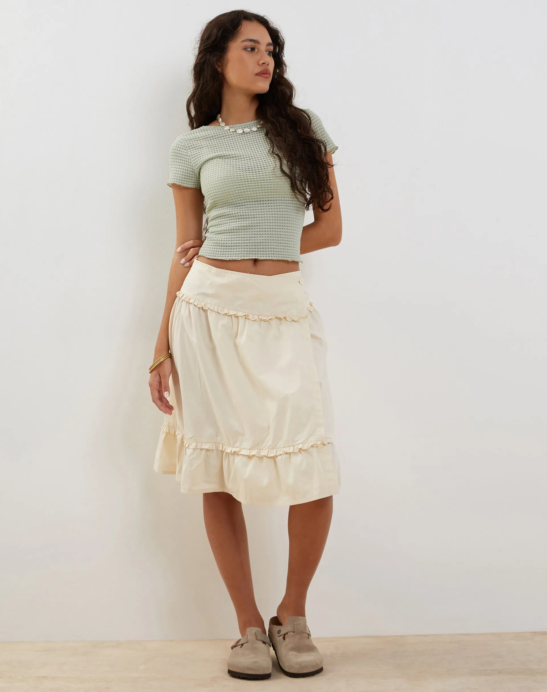 Xiwang Crop Top in Sage Textured Crochet