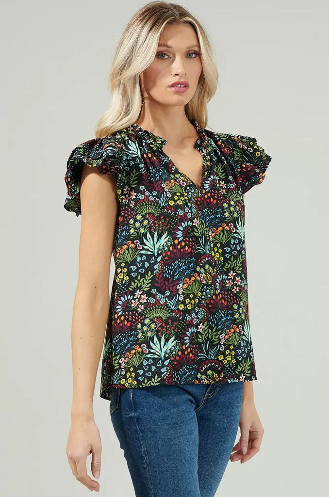 Yorbie Floral Bellissima Ruffle Sleeve Top